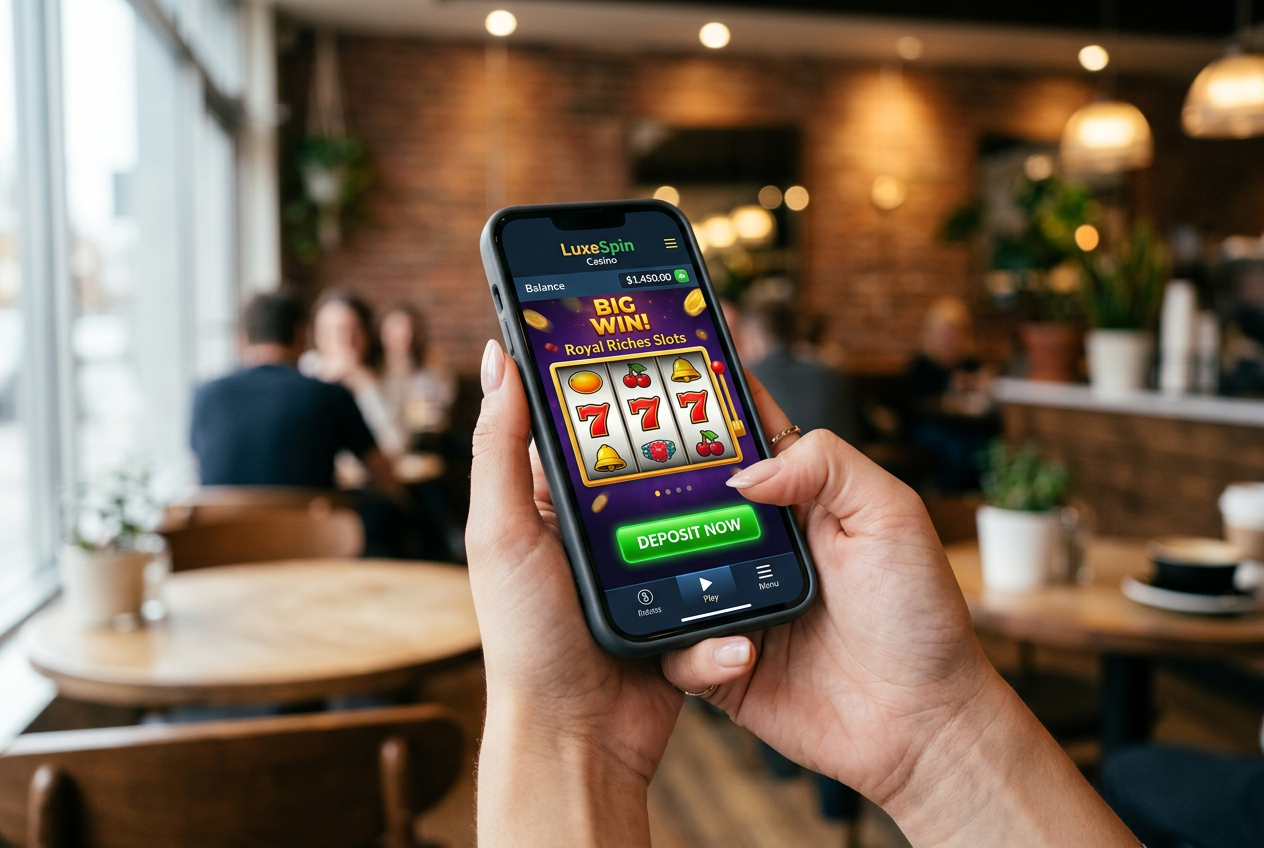 A person using a mobile casino app on a smartphone